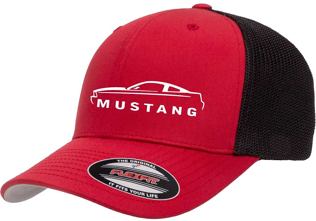 2005-09 Ford Mustang Hardtop Classic Outline Design Flexfit 6511 Trucker Mesh Fitted Cap