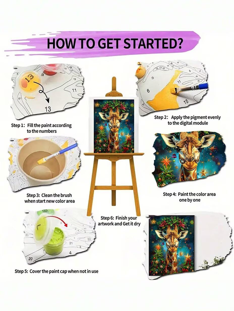RNXAOPEN Numéro d’Art mini format – Deer Christmas – Loisir créatif – Kit de Peinture par NuméRos – Activité détente et créative – Dès 310 ans – Version française, Taille unique 70x95cm 7580-7