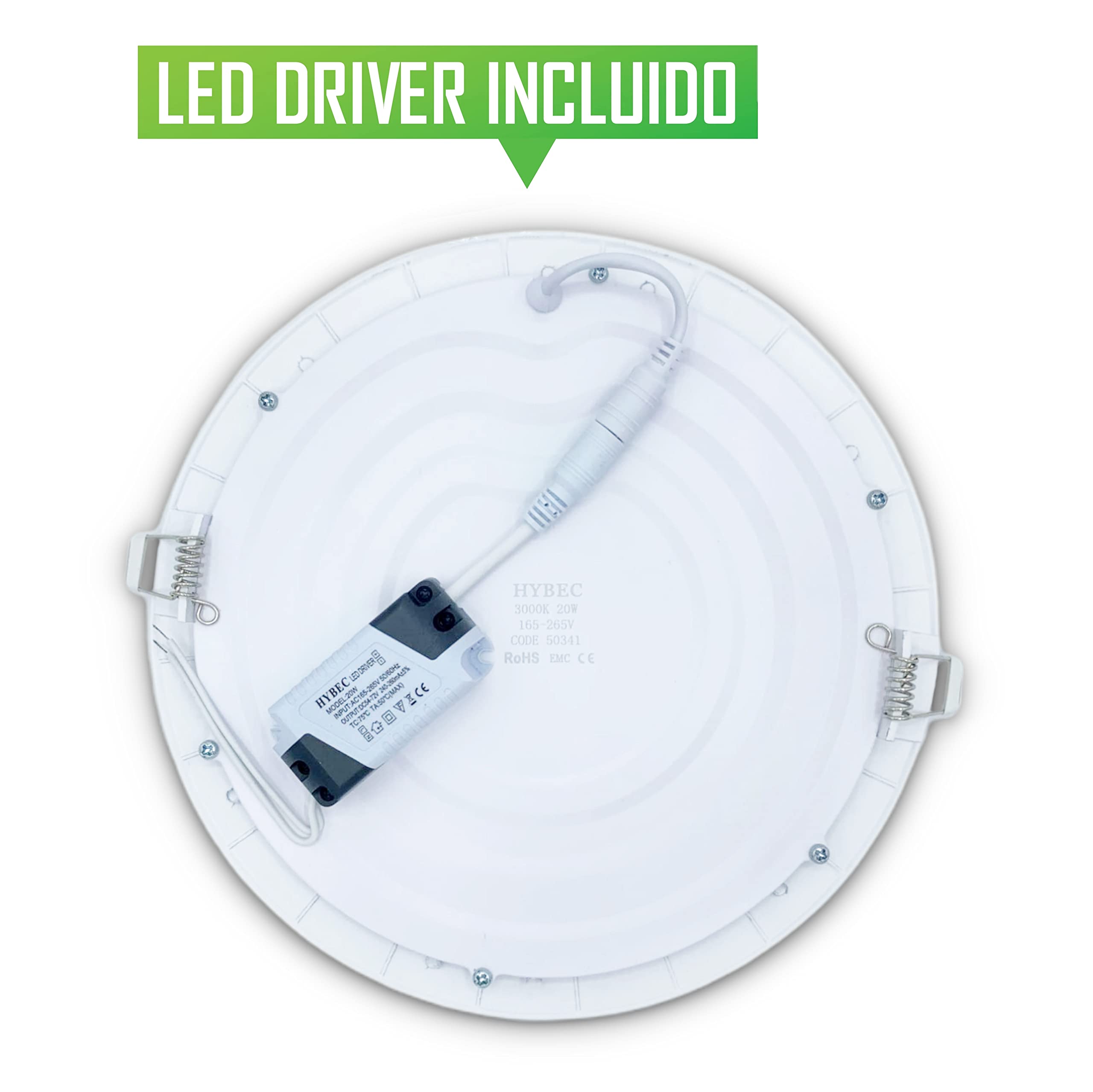 Downlight LED Techo Empotrable, Focos Interior Techo, Downlight LED 220mm, Focos Empotrables, 20W 6500ºK* (Pack 2)