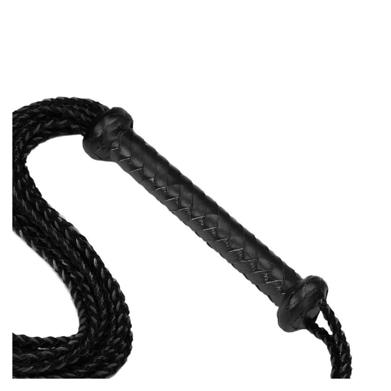 Générique Cravache Longue 78cm Cuir Véritable Tressée Noire Travail au Sol