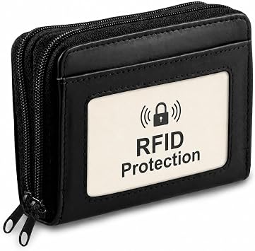 Ciana Wallet for Women, RFID Blocking Premium Genuine Leather Credit Card Wallet, Holds Up to 12 Cards, Zip Around Accordion Card Holder with ID Window for Cash, Coins & Cards Black