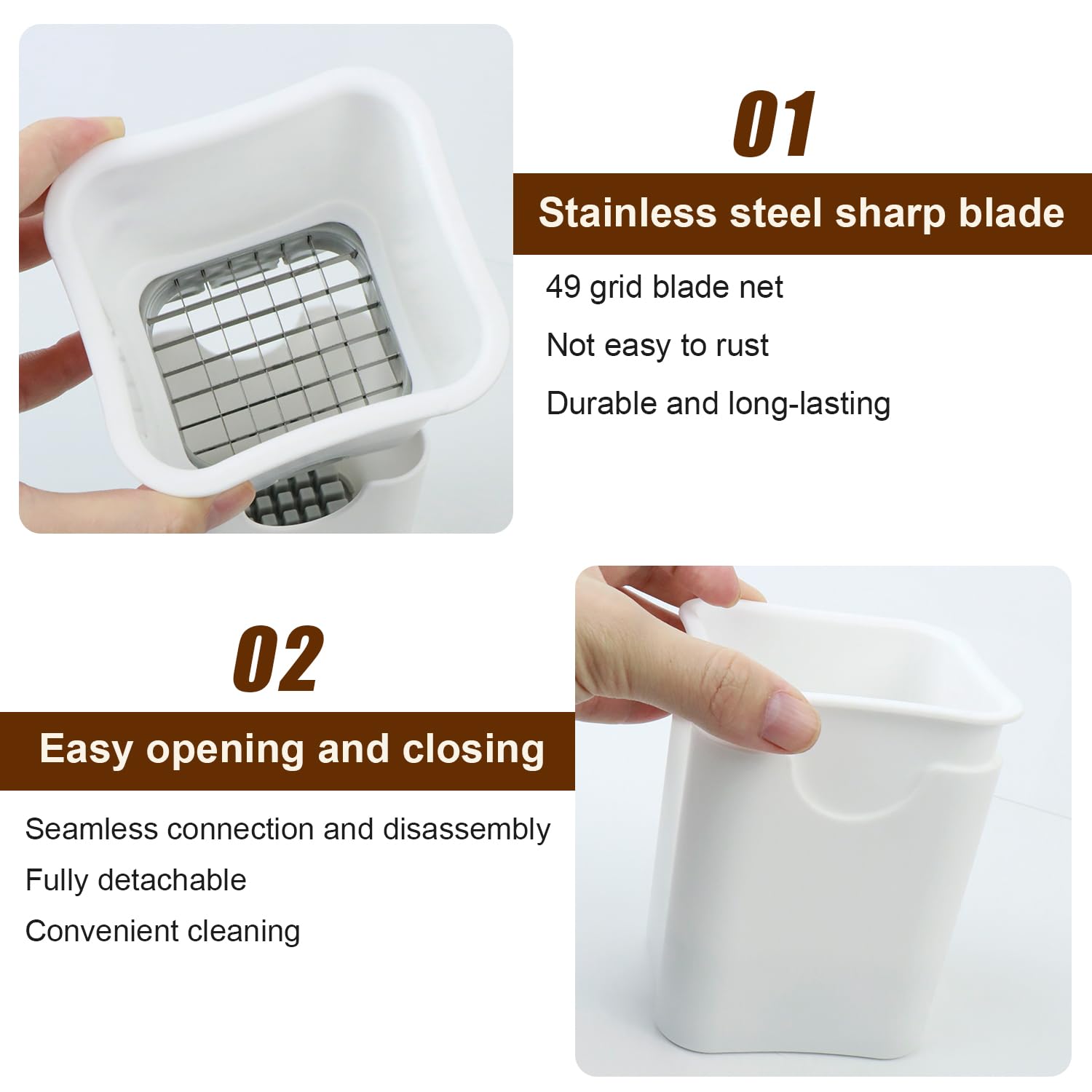 Pommesschneider Kartoffelschneider, Schnell French Fries Cutter mit Edelstahlklinge, Einstufig Home Obst und Gemüseschneider mit Schneidgittern für Kartoffeln Möhren Gurken Zwiebel (Weiß)