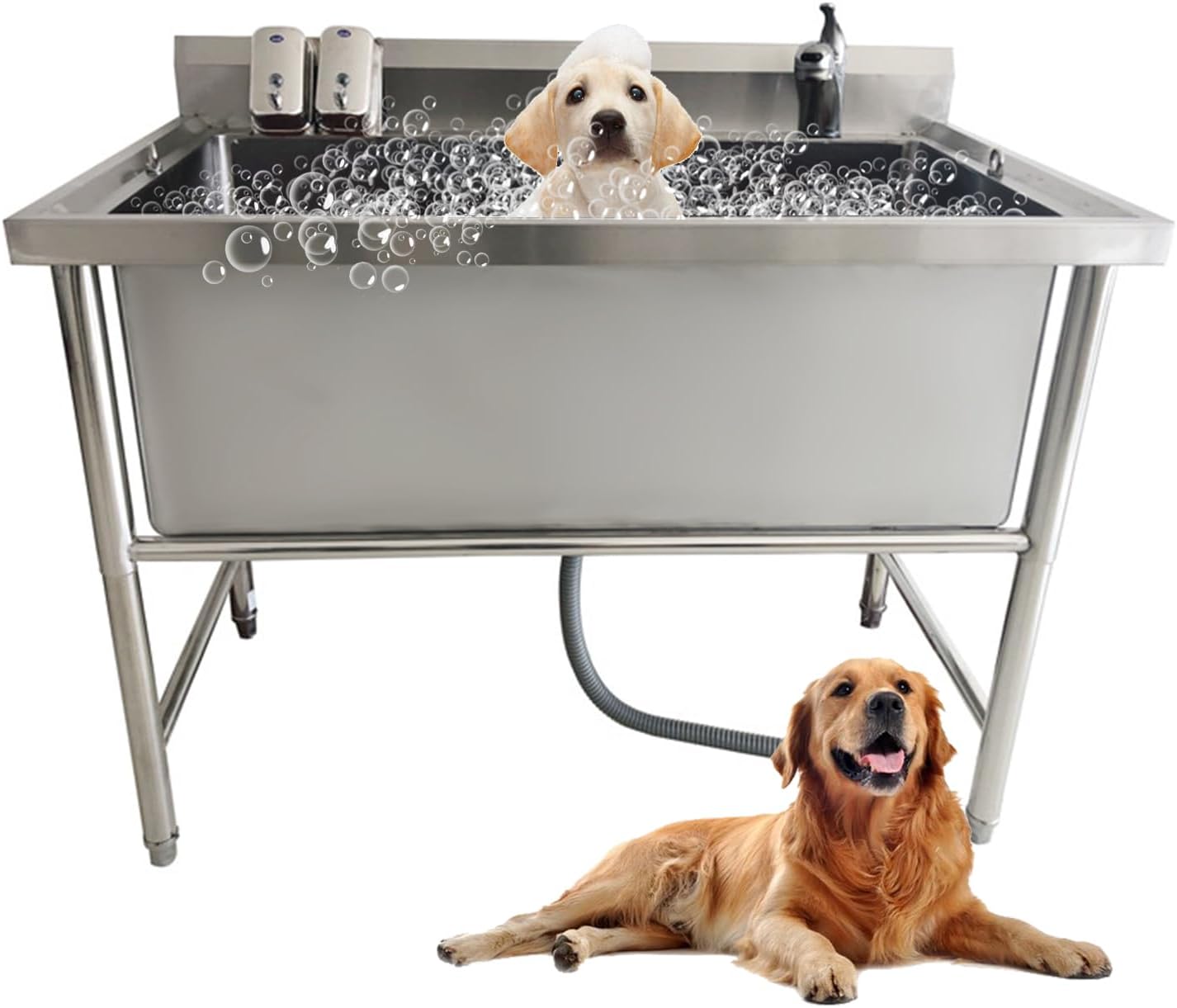 Dog Washing Station Stainless Steel Dog Grooming Tub Bathtub for Home, Professional Stainless Steel Wash Shower Sink with Faucet,Washing Sink for Home Right w/Soap Box