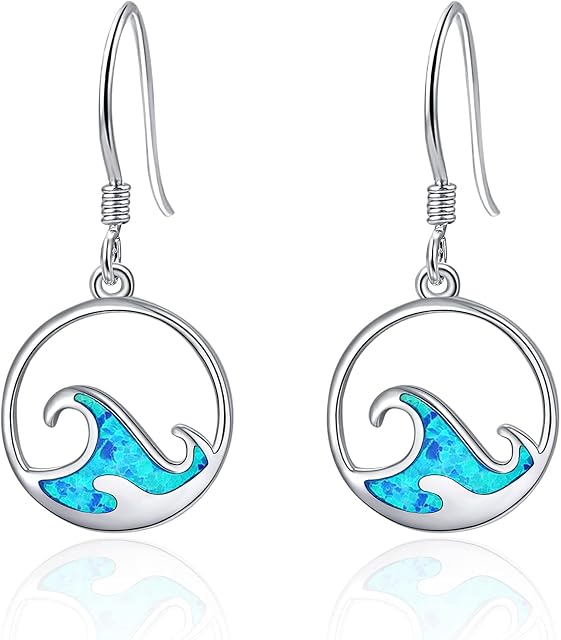 Blue Opal Wave Drop Earrings 925 Sterling Silver Ocean Sea Wave Dangle Earring Ear Jewellery Dangler Birthday Gifts For Women Girls
