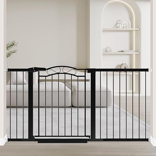Miniatura 16 de Puerta extra ancha para bebés con puerta, color negro, grande, para escaleras, montadas a presión, sin taladro, puerta de seguridad de metal de