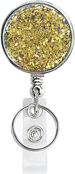 Retractable Badge Holder, Lightweight Plastic Badge Reel Retractable Card Holder with Key Ring Backing Belt Clip for Nurse,Volunteer,Teacher,Student,Office 1 Pack Golden