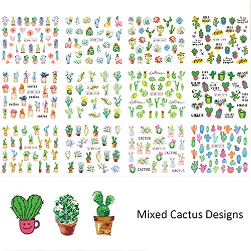 Summer Nail Art Stickers Decals Cactus Nail Stickers Nail Art Supplies Water Transfer Slider Decals Manicure Summer Cactus Nail Art Decoration Watermark Decor Cactus Plant 12 Sheets #TOP5