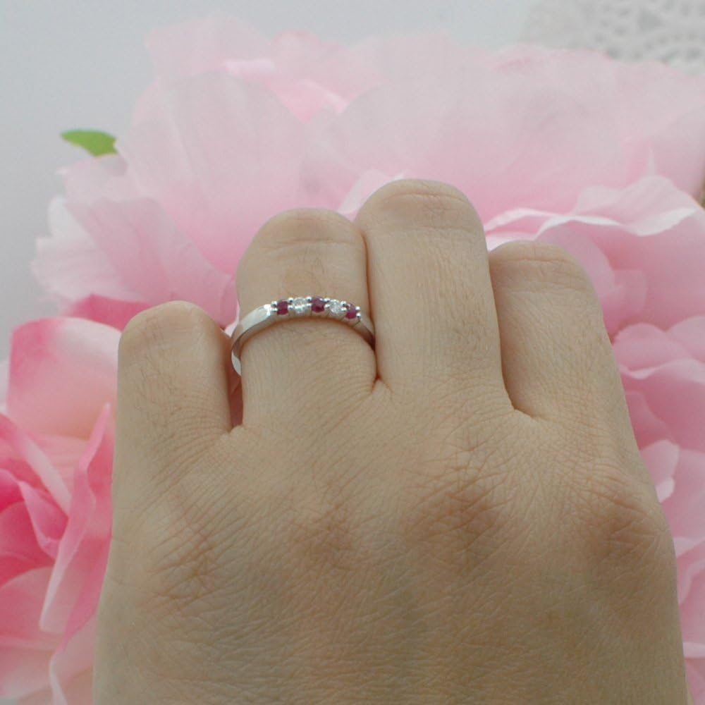 Dazzlingrock Collection Round Ruby And White Diamond 5 Stone Womens Anniversary Wedding Band Ring, 14K Solid White Gold - Image 4