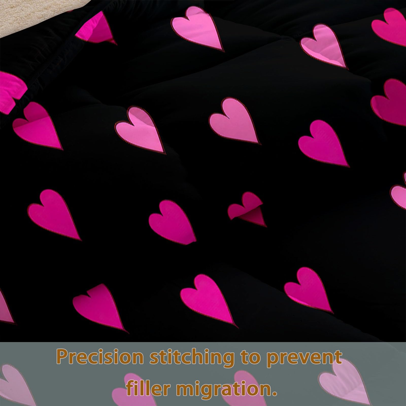 Trapunta 4 stagioni 240 x 260 cm Cuori Rosa Tema Romantico Trapunta Temperata Cotone Edredon Ultra Gonfiante con 2 Federe Cuscino per Allergico