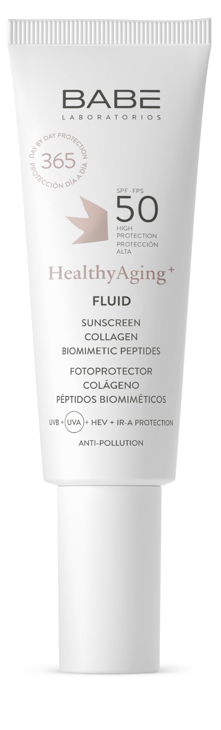 LABORATORIOS BABÉ - HealthyAging+ Fluid SPF 50 | Fotoprotector Facial | Protección Solar Facial | Repara y Corrige | Piel Elástica y Radiante | Rápida Absorción | Sunscreen Ultraligera | 50 ml