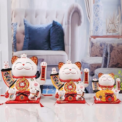 Miniatura 2 de XIZHI Gato de la suerte de 13 pulgadas con brazo agitador Maneki Neko chino Feng Shui Deoration Gato de la suerte para tiendas, restaurantes, sala