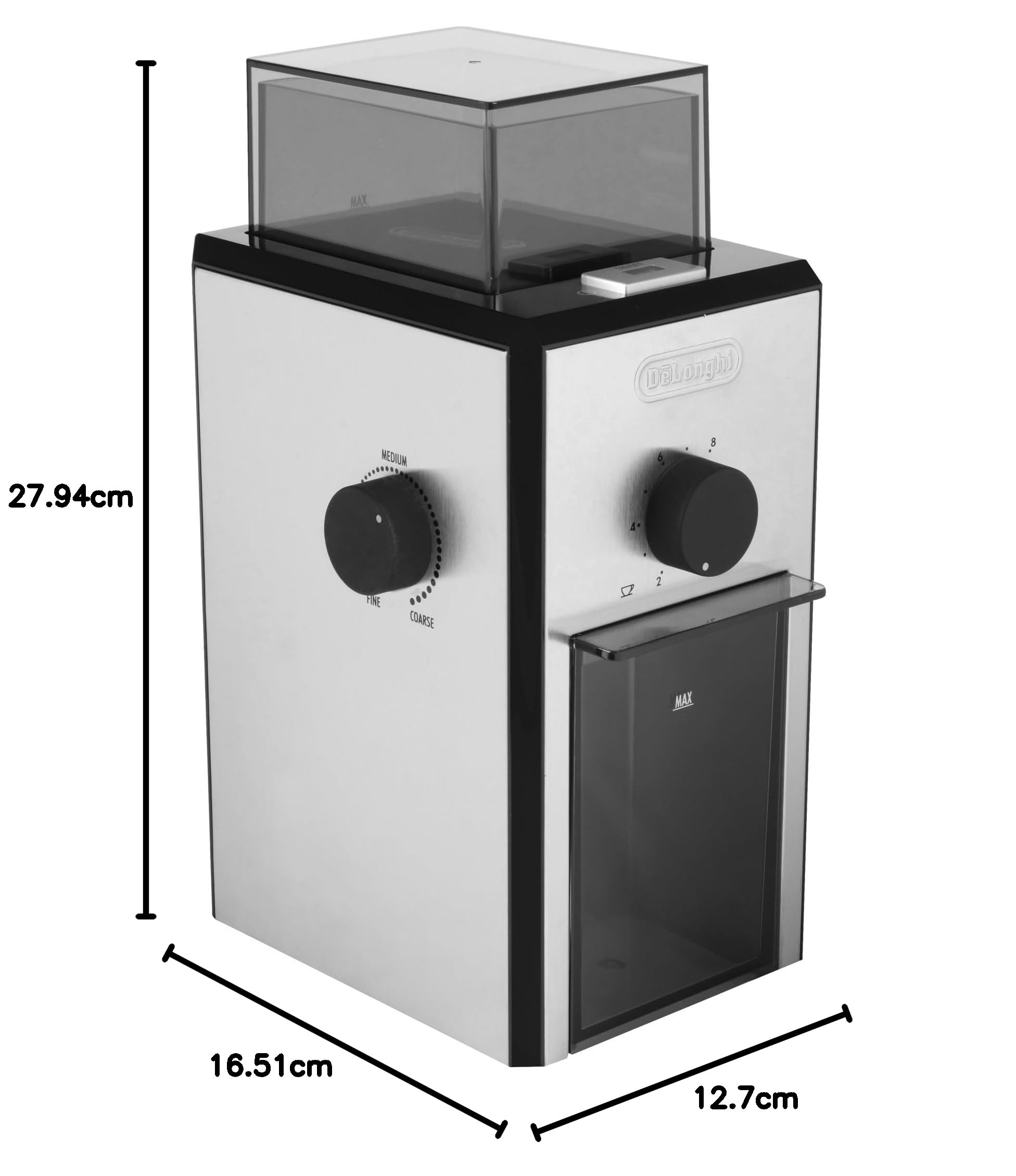 Moulin à café professionnel De'Longhi KG89 KG 89 pouvant contenir jusqu'à 12 tasses, boîtier en plastique, argent, 110 watts, 220V