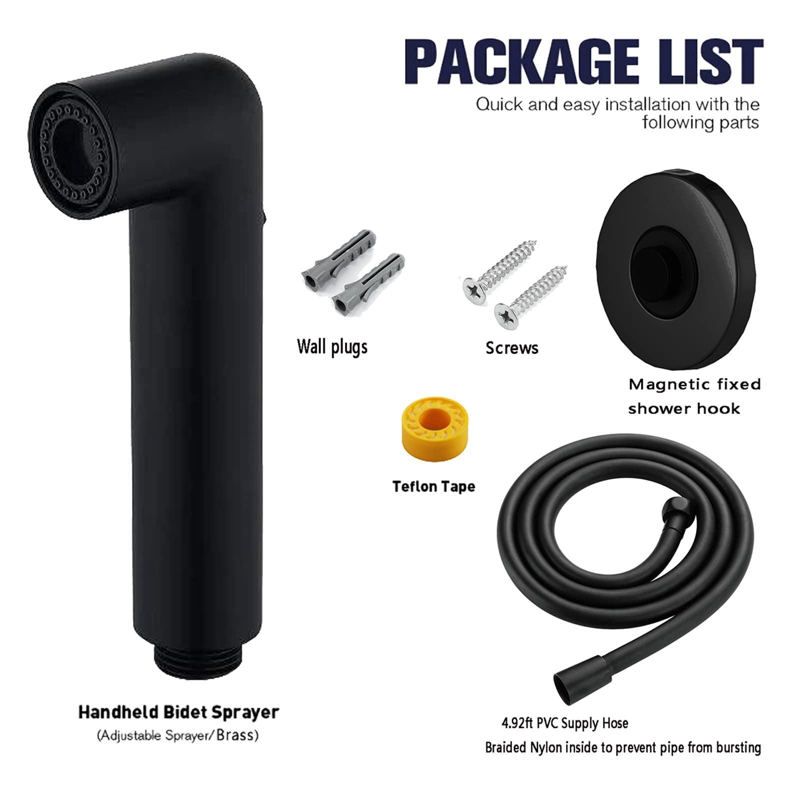 Pulverizador de Bidé de Mano para Inodoro, Rociador de Bidé de Soporte Potente - Presión de Agua Ajustable, Kit de Rociador de Inodoro de Bidé de latón para Higiene Personal/Baño,Negro