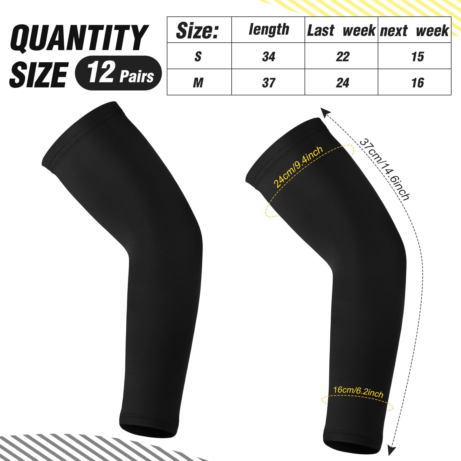 Geyoga 12 pares de mangas deportivas de compresión para el brazo, protección atlética para fútbol, béisbol, voleibol, baloncesto, protección atlética
