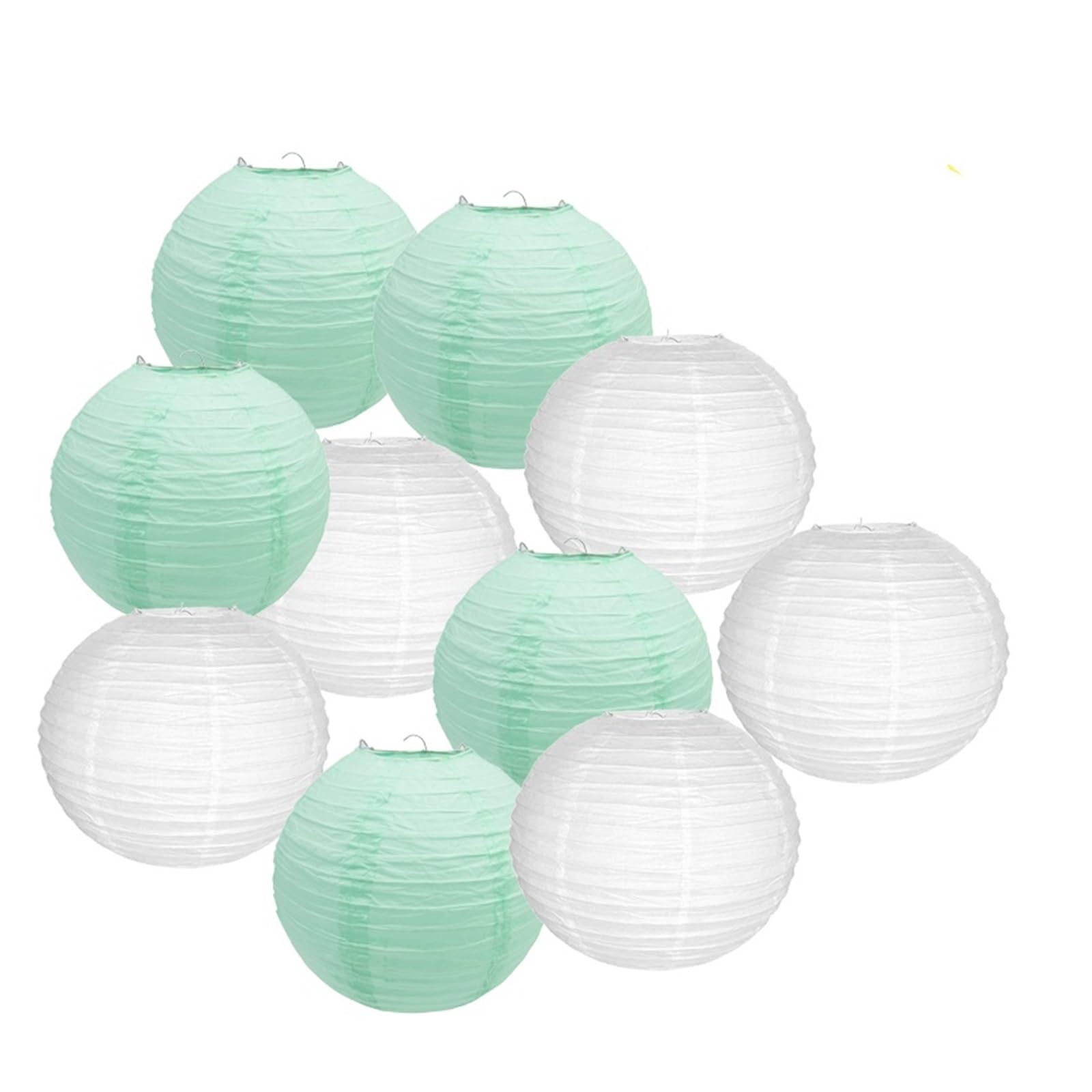 Lanternes en Papier Blanc et Vert Menthe, Lanterne Ronde Chinoise, Lampion, Boule de Mariage, décor Suspendu for fêtes et événements, 10 pièces(14inch-35cm)