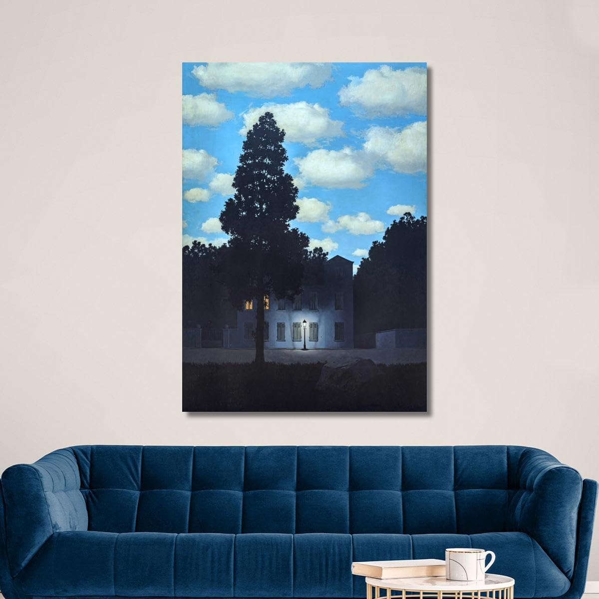 CheQuadro! L'empire des lumières Magritte, grand tableau de haute qualité imprimé sur toile, beaux-arts, encadré prêt à accrocher bsa19-50x70 cm