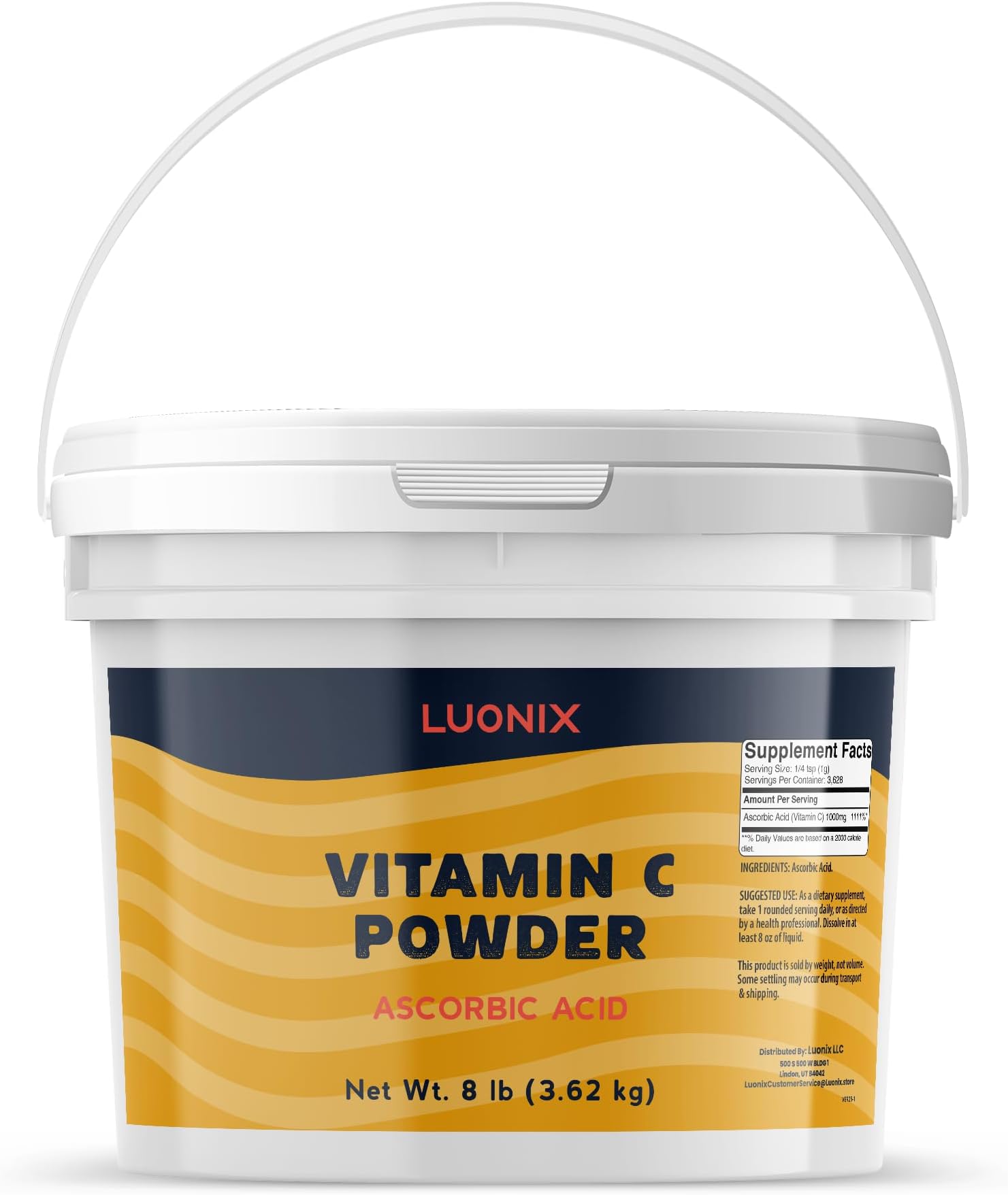Luonix Vitamin C Powder, 1 Gallon Bucket, Ascorbic Acid, Supplement