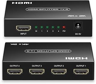 HDMI Splitter 1 in 4 Out, 1x4 HDMI Splitter Support 4K@60Hz Full HD 1080P & 3D, Compatible with Xbox PS3/4 Roku Blu-Ray Player