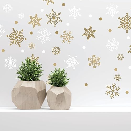 Miniatura 2 de Paper Riot Co. Calcomanías de pared de Navidad, copos de nieve dorados, adhesivos extraíbles para decoración del hogar, 186 unidades
