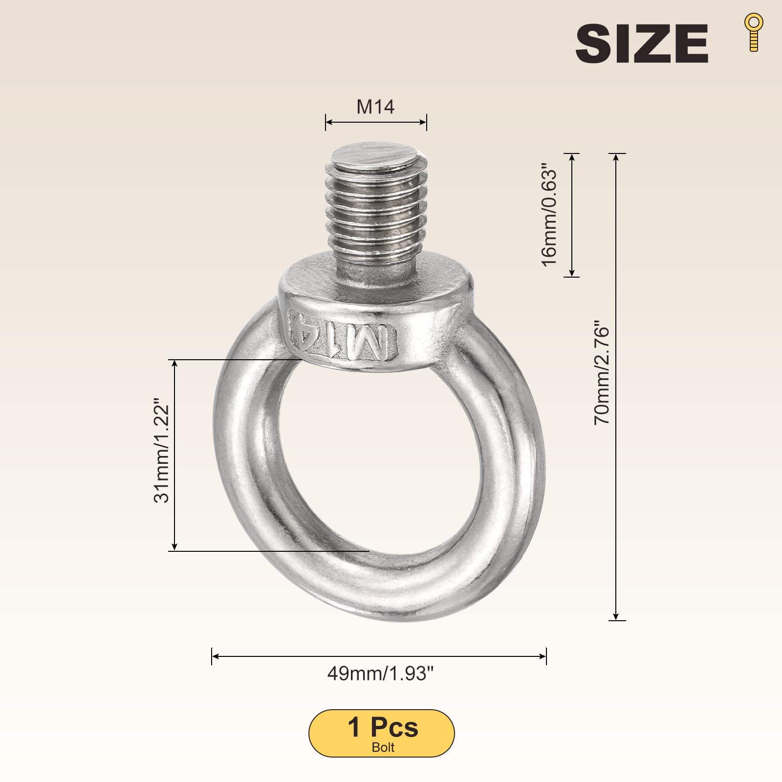 METALLIXITY Shoulder Eye Bolt (M14x16mm) 1Pcs, 304 Stainless Steel Machinery Lifting Ring Threaded Eye Bolt - for Load Hoisting Silver - Image 2