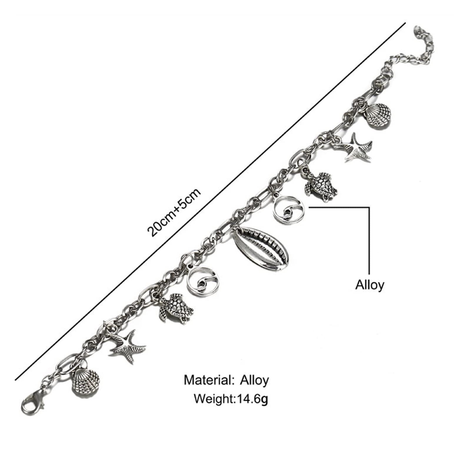 Fußkettchen für Damen, silberfarben, Strand-Design, Fußkettchen mit Muscheln und Schildkröten-Anhängern, Beinkette, Fußkettchen für Damen, Schmuck, Accessoires, Fußkettchen für Damen