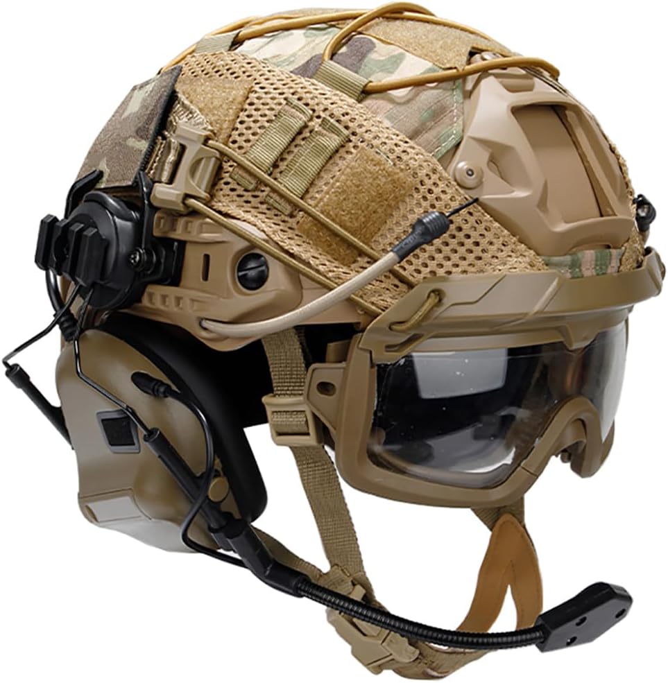Tactical Fast Helmet Set, Adjustable Airsoft Helmet with Noise Cancelling Headset, Mask, Goggles, Battery Bag, NVG Model and Nylon L4G24 for Hunting, CS, BBS, Airsoft Training, Paintball