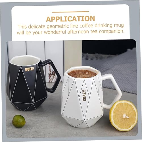 Miniatura 6 de Mug Tea Cups with Lid Coffee Cups with Lids Ceramic Coffee Cup Porcelain Tea Cup Geometric Ceramic Cup Geometric Line Ceramic Cup Enamel Milk Cup