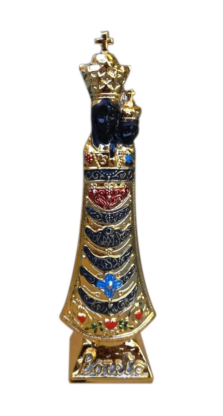 Eurofusioni Statua Madonna di Loreto Dorata e Dipinta a Mano – Madonna Nera con Bambino - H 16 cm
