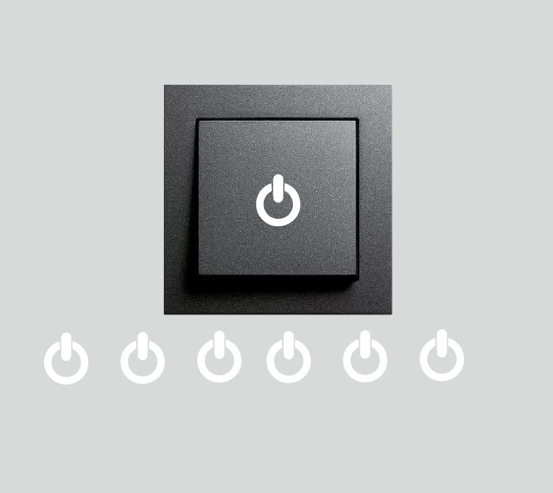 Generisch 6 sztuk naklejek na przełącznik Power Naklejka symbol (Rw87/20) (10 x 10 mm), biały połysk