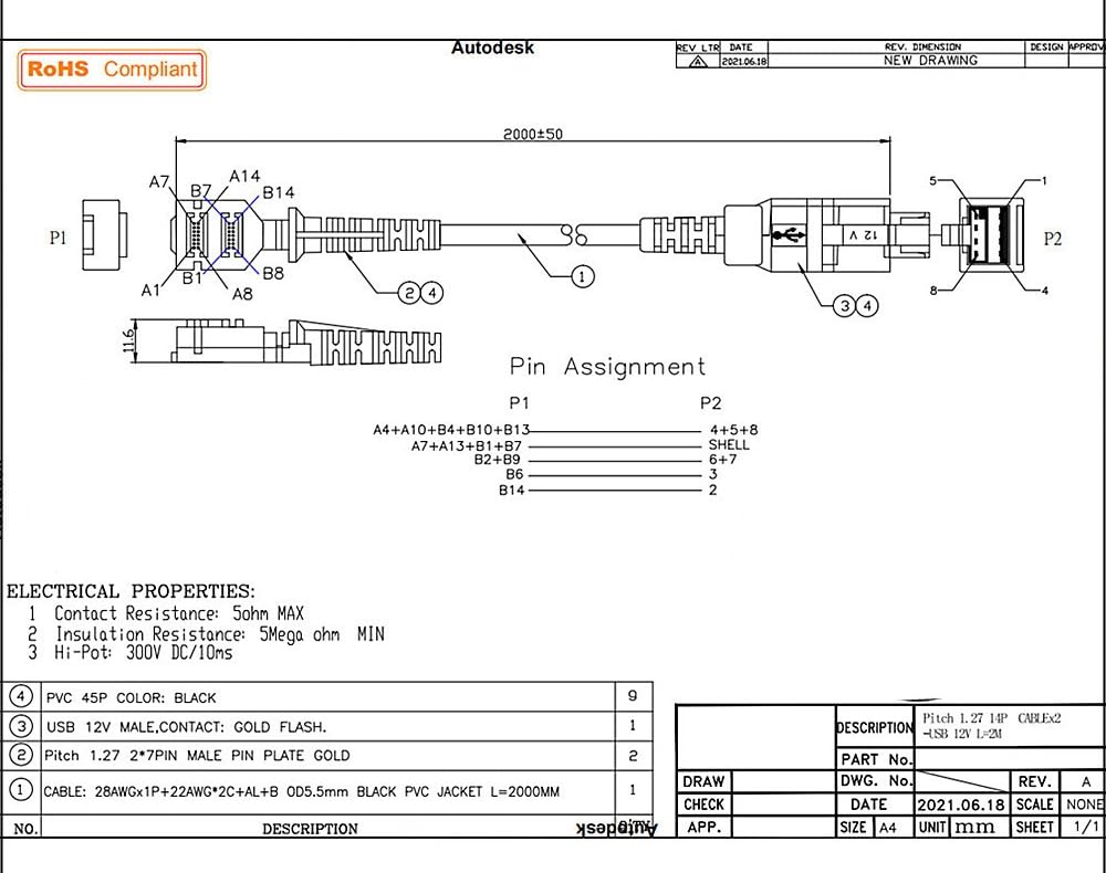 Cavo USB alimentato da 12 V a doppio IDC a 14 pin per Verifone VX810 VX820 VX805P, CBL-282-033-02-A, 2 m (6 piedi).