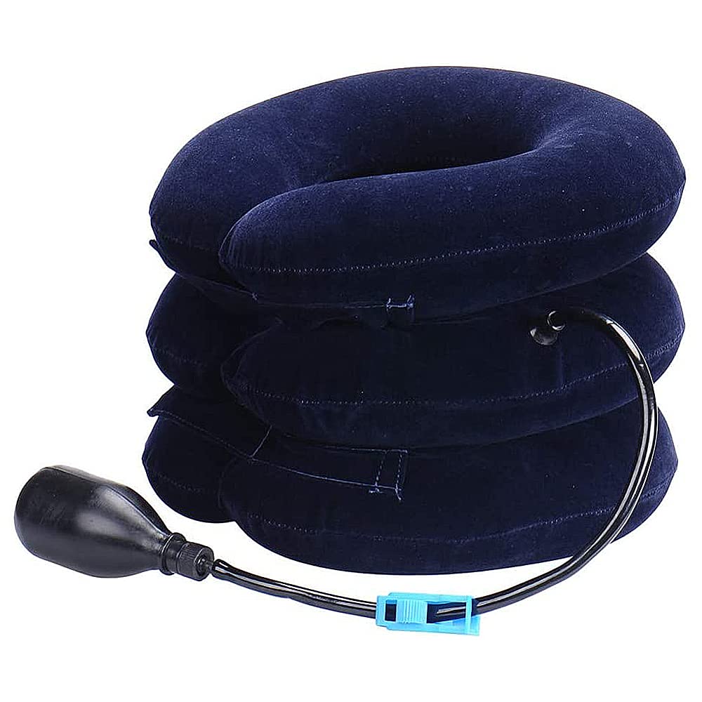 DAYONG Cervical Neck Traction Device Inflatable Adjustable Neck Collar Device,Neck Support Stretcher Relief Spine Alignment Neck Traction Pain Relief (Dark Blue)
