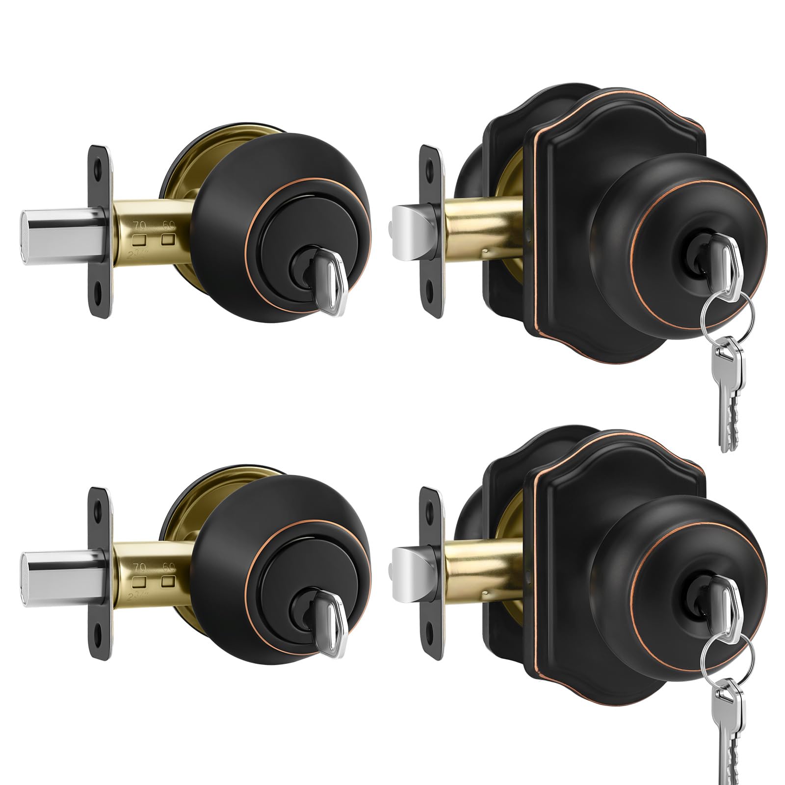 Goldenwarm Oil Rubbed Bronze Exterior Door Knob and Single Cylinder Deadbolt, Keyed-Alike Entry Locksets with Lock and Key 2 Pack Set