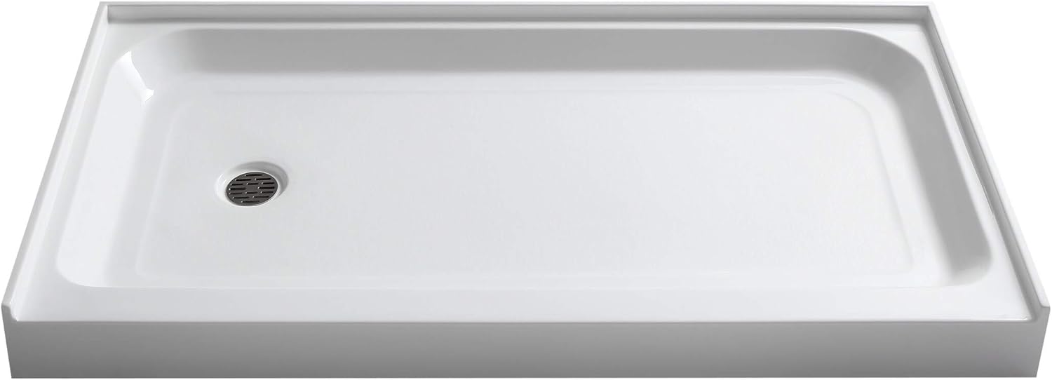 ANZZI Shower Base Tier 60" x 36" Single Threshold Rectangluar Left Drain Location Shower Base in Glossy White | Marine Grade Acrylic and High Yield Fiberglass | Integrated Slip Resistant |SB-AZ04LD