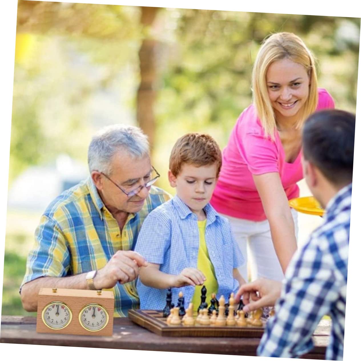 Toyvian Horloge Échecs Mécanique Portable en Bois Structure Simple, Minuterie Pratique pour Jeu D'échecs et Échecs Chinois en Compétition