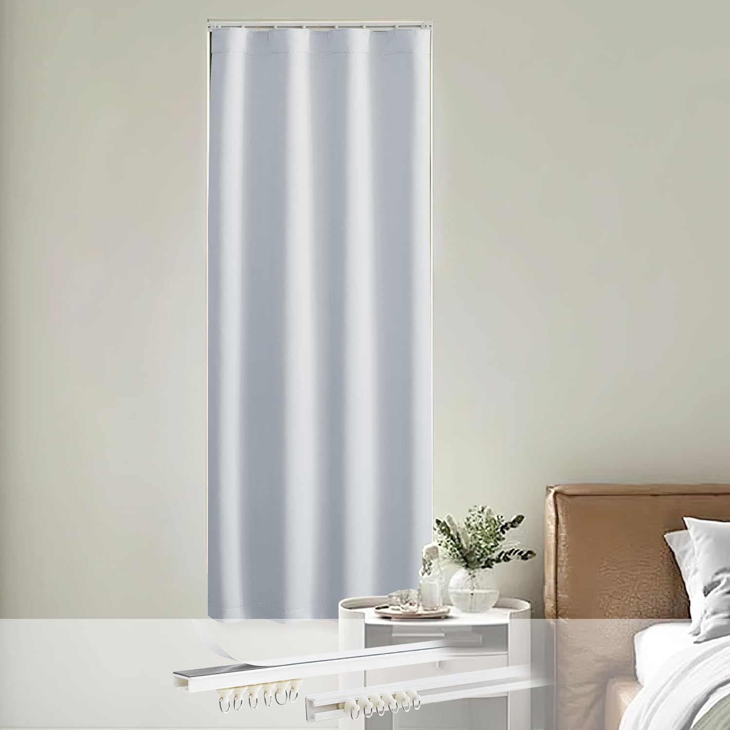 NICETOWN Room Darkening French Door Curtain with Sliding Curtain Track, Front Glass Door Curtains for Doorway Privacy Sidelight Curtain for Kitchen Bedroom, 1 Panel, 36" x 72", Greyish White