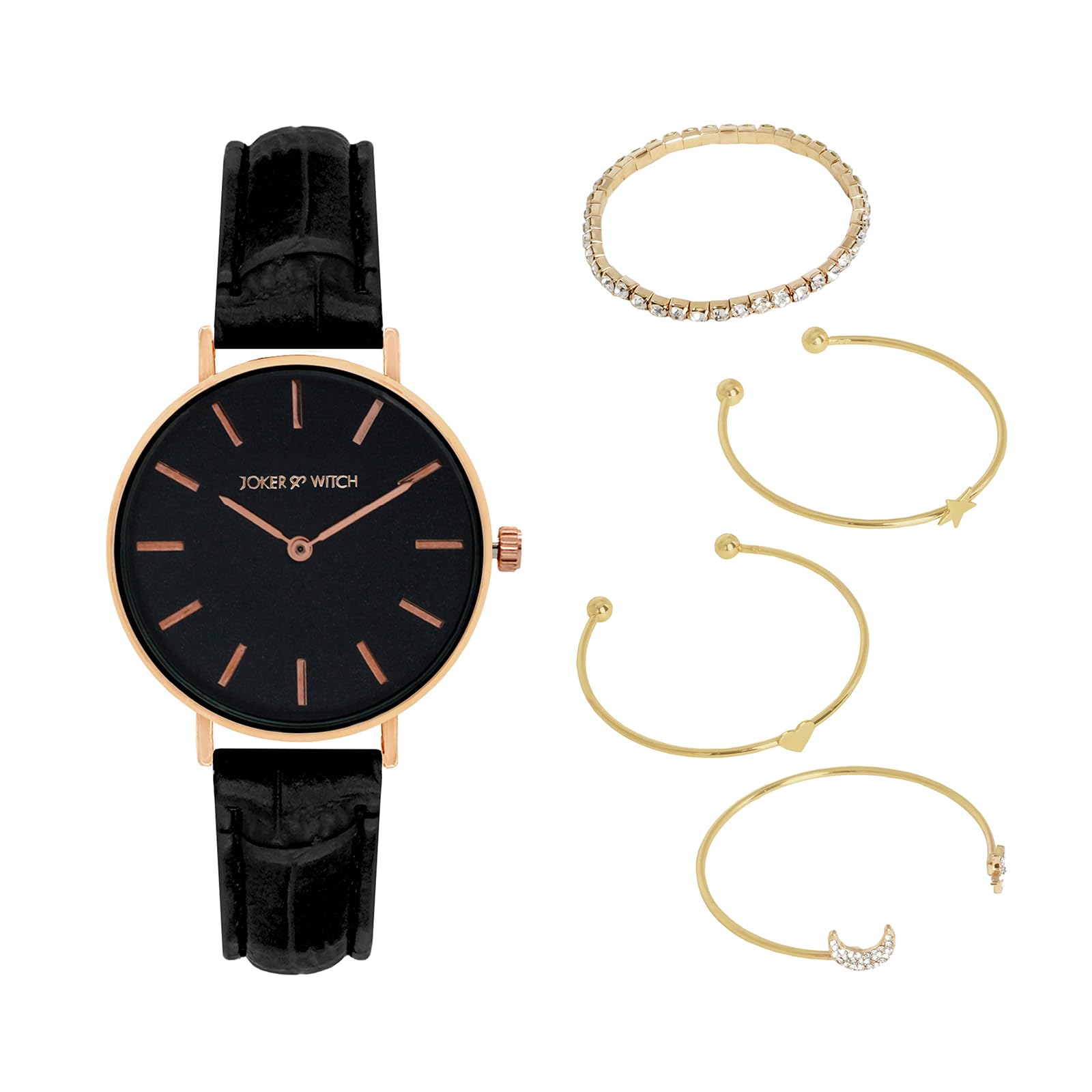 Joker & Witch Stainless Steel Women Halo Analog Watch Bracelet Stack, Black Dial, Black Band (B0C7L9DQCZ) Amazon Price History, Amazon Price Tracker
