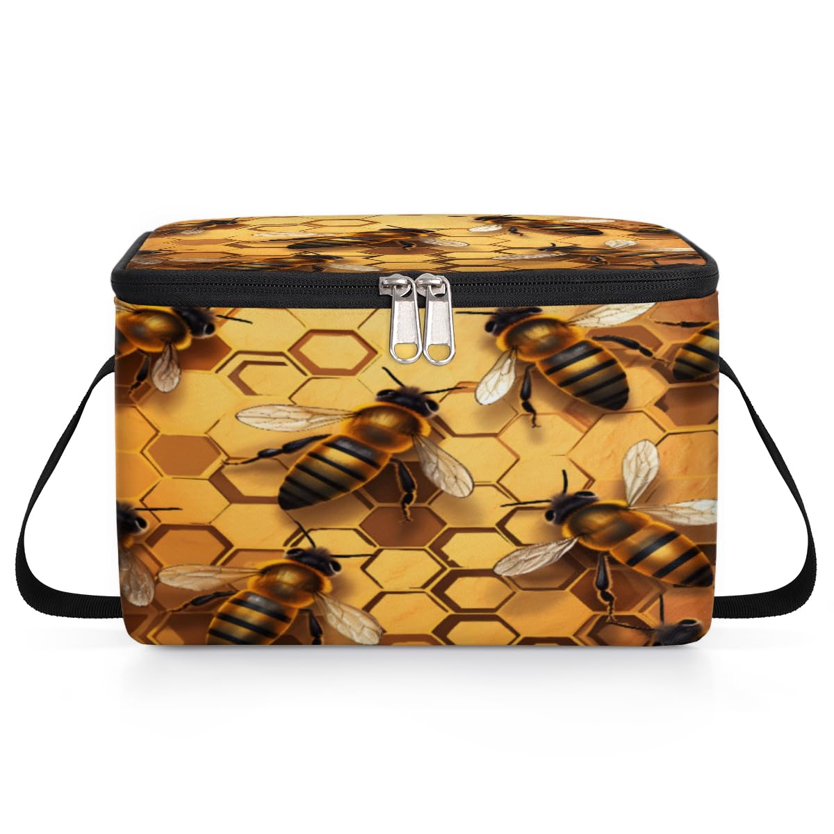 GzLeyigou Honeycombs Bee Lunch Bags for Women Men 9 Cans, Hot & Cold Food Delivery Bag Insulated Grocery Bag Insulated Lunch Box Bees Cooler Bag for Office Work Picnic Beach