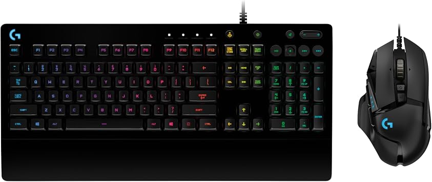 Logitech G G502 HERO Wired Gaming Mouse and G213 RGB Gaming Keyboard - mice with programmable buttons and adjustable weights - customisable backlit keyboard with tactile keys - PC/Laptops, Black | Mice with programmable buttons and adjustable weights - customisable backlit keyboard with tactile keys - PC/Laptops, Black