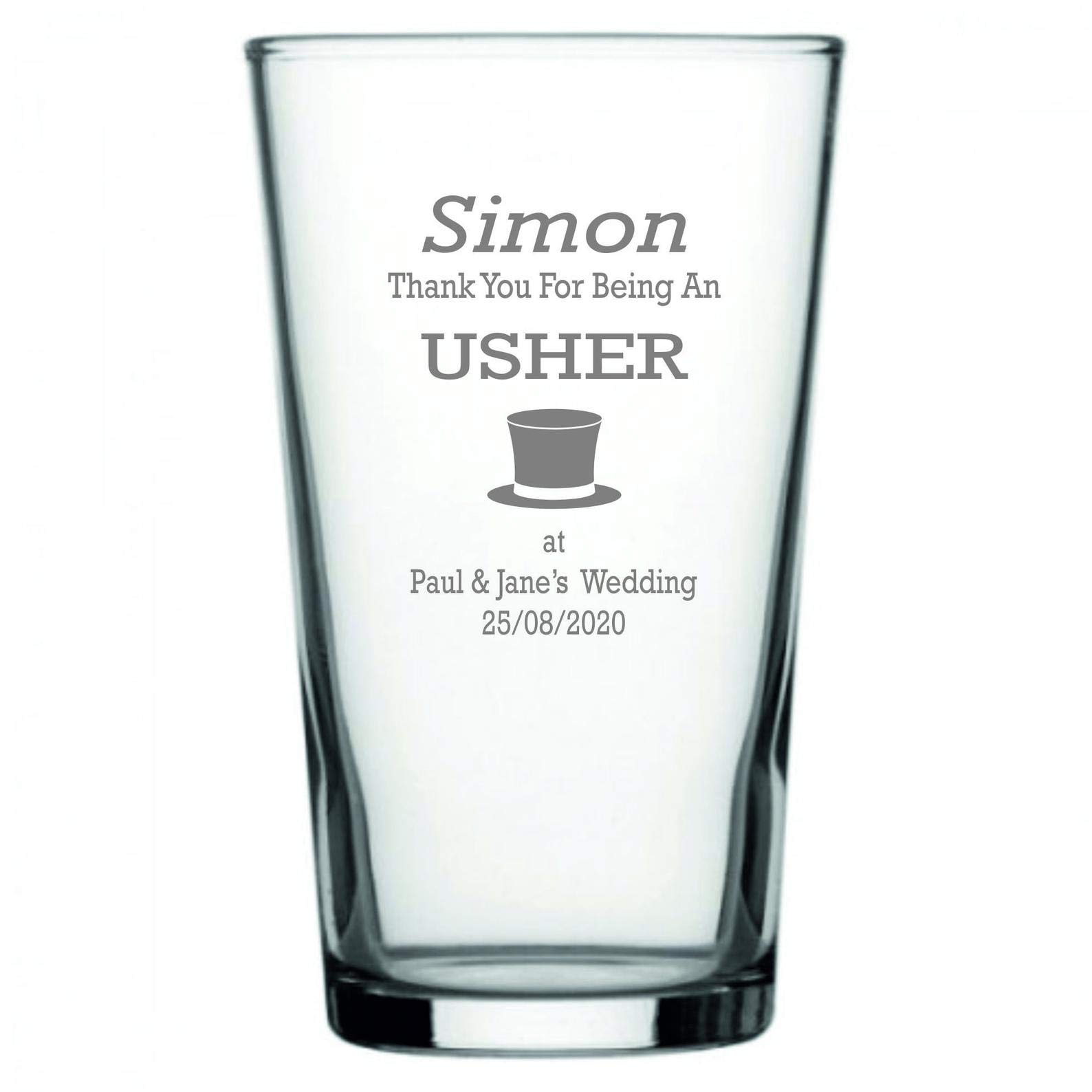 Transparent/Colorless Laser Engraved/Personalised Wedding Hat Perfect Pint Glass Gift For Usher/Best Man Pg270