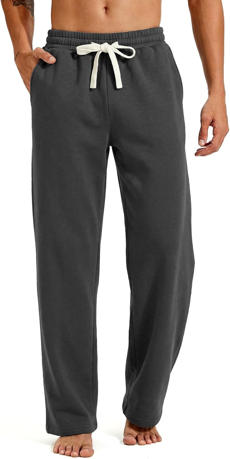 ZUY Men's Baggy Fleece Sweatpants Cotton Lounge Open Bottom Athletic Pants Straight Leg Running with Pockets