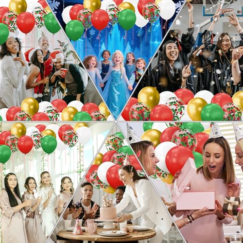 Christmas Balloons Red and Green Balloons 62 Pcs 12 Inch Red Green White Gold Balloon Latex Confetti Party Balloon for Christmas Xmas New Year Baby Shower Holiday Birthday Party Decoration Supplies - Image 8