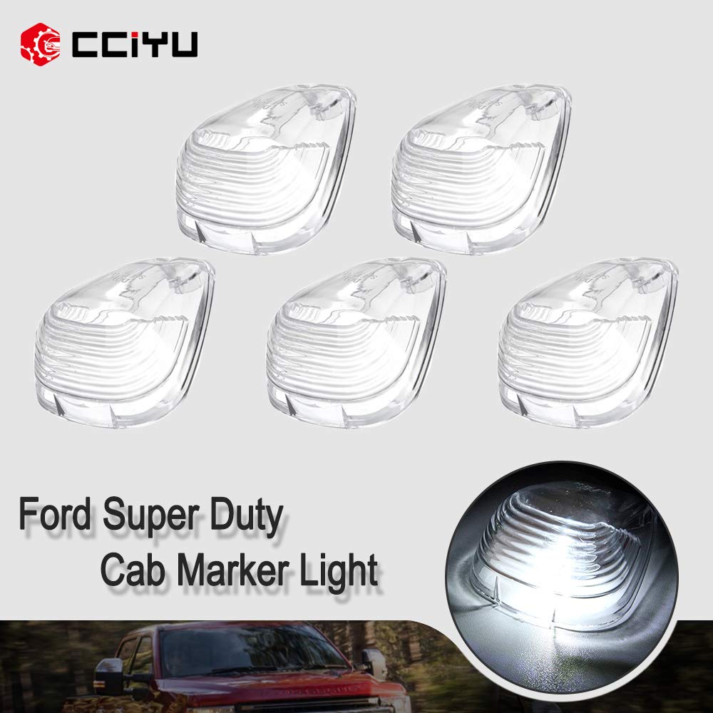 cciyu 5x Cab Marker Light Clear Top Roof Running/Lens w/T10-5-5050-SMD White LED Bulbs Replacement Cab Marker Assembly Replacement fit for 1999-2015 Replacement fit For Ford F250 F350 F450