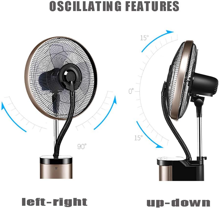 Standing Misting Fan,Oscillating Spray Fan, Quiet Water-Cooled Floor Fan,Indoor Outdoor Spray Fan,Timing Function,for Camping/Outdoors/Travel/Office,Gold & Black