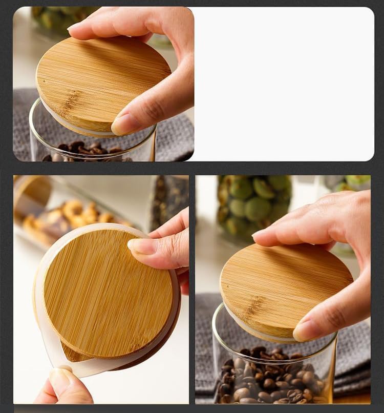 Image of Round Glass Jars with wooden lid Glass Jar set 330 ml food storage containers Borosilicate Glass Jar Set /Suit for Sugar, Salt, and Other Dry Food Storage set of 12(330 ML-ROUND-X JAR-)