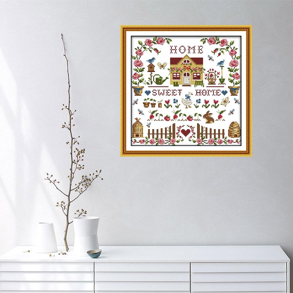 ABEUTY Unstamped Cross Stitch Kits Home Sweet House for Adults Beginners DIY 14 Count Unprinted Advanced Embroidery Sewing Starter Kit Needlework Set (Unstamped Home) - Image 2