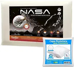 Kit Travesseiro Nasa X Antialérgico Antiácaro Original Viscoelástico Macio Confortável Duoflex + Capa Protetora impermeável com Zíper