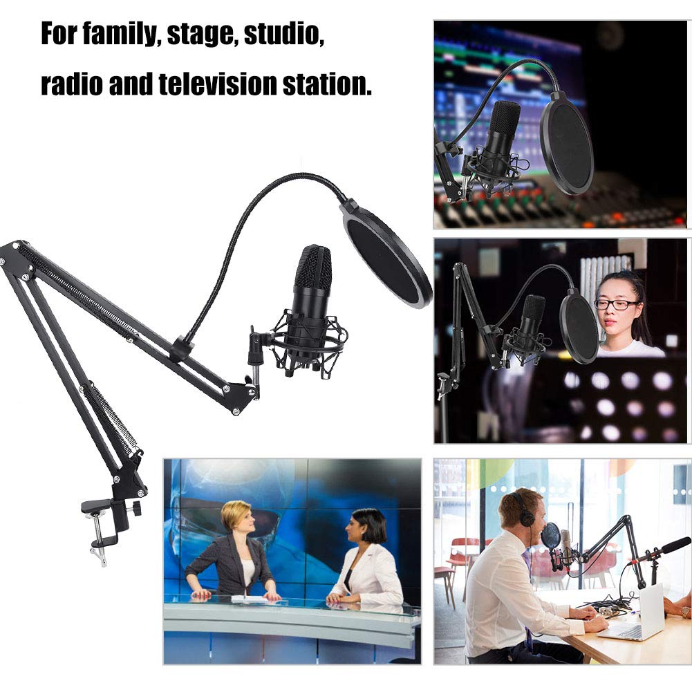 Dilwe USB-Podcast-Kondensatormikrofon, Computer-PC-Mikrofon-Set mit Verstellbarem Galgenarm, Ständer, Stoßdämpferhalterung für Gesangs-Gaming-Streaming