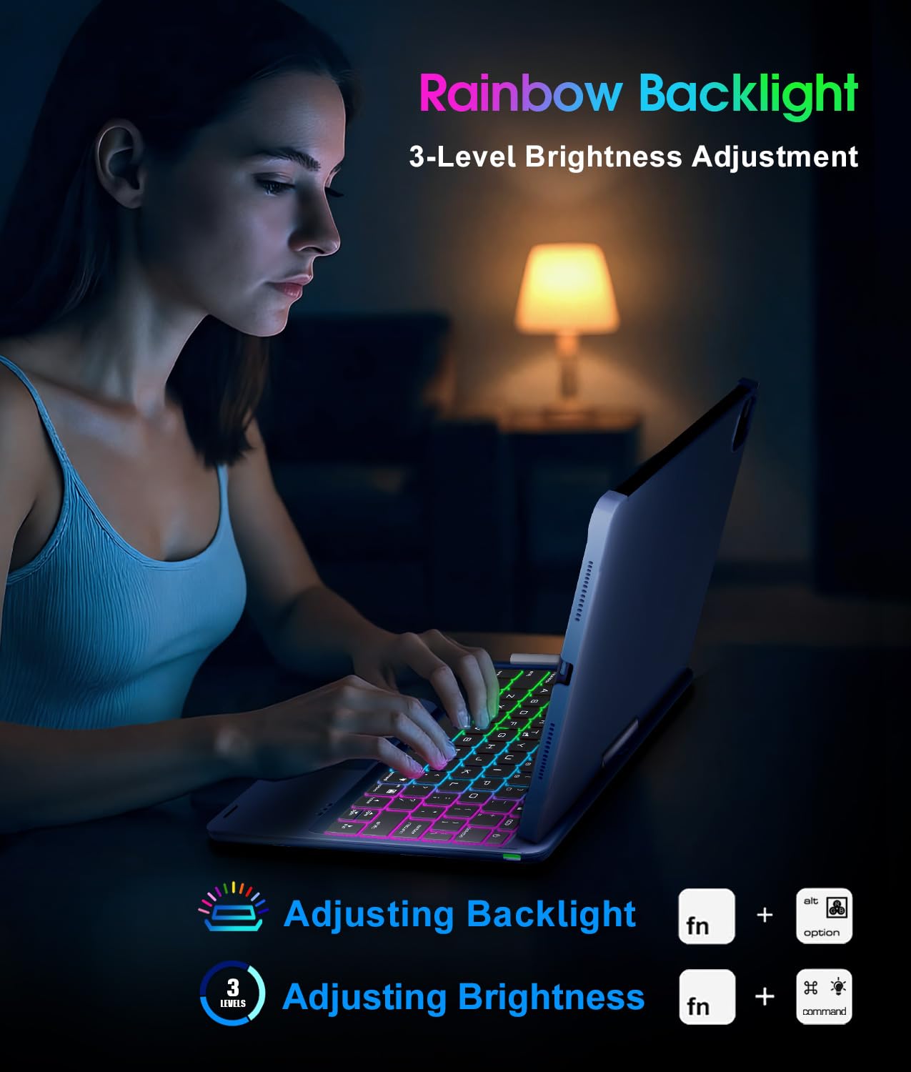 Baisla iPad 10th Generation Case with Keyboard 10.9"& iPad 11th (A16) & iPad Air 11 (M3/M2), Multi Trackpad, 360 Swivel & Rainbow Backlit for iPad Air 5th/4th,iPad Pro 11 4th/3rd/2nd/1st - Blue