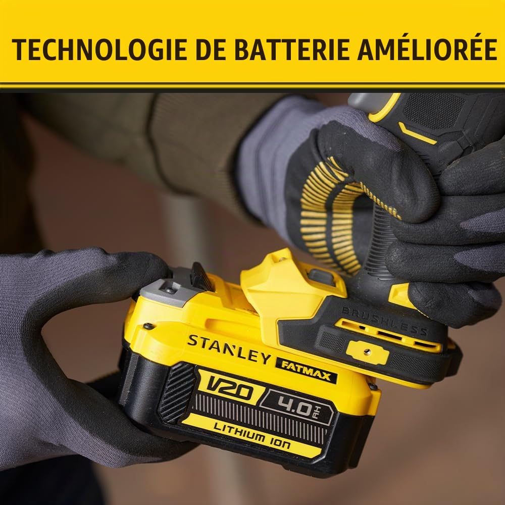 Stanley Clé de Impacto BRUSHLESS V20 Li-ION 18V 1/2" 949Nm, velocidad 0-400/1.200/2.000 RPM, impactos 0-2.600 ipm. Sin cargador/batería pour Pros et bricoleurs, idéal pour Bricolage fiable