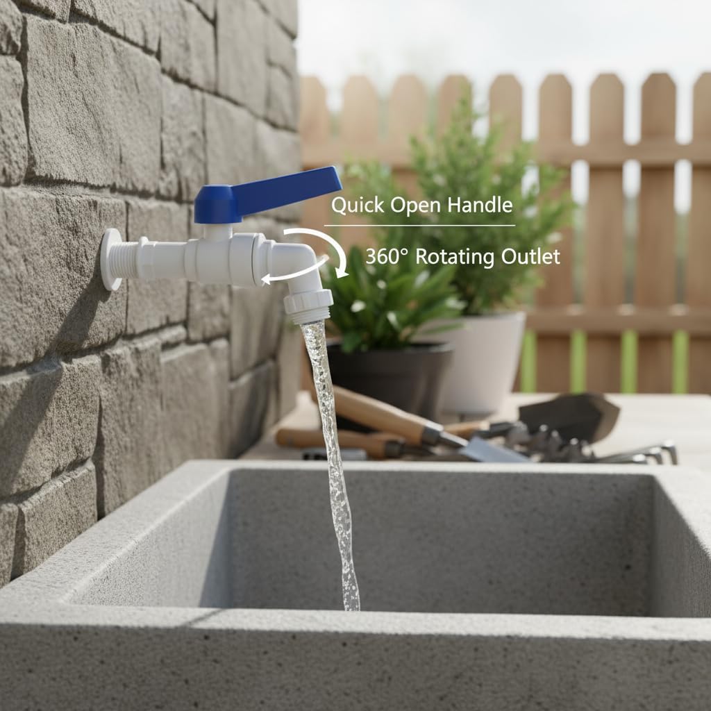 1pc Plastic Faucet 1/2 Inch Quick Open Water Tap, 360° Rotating Plastic Bibcock with Blue Handle, Lightweight Utility Sink Faucet for Balcony Bathroom Outdoor Use